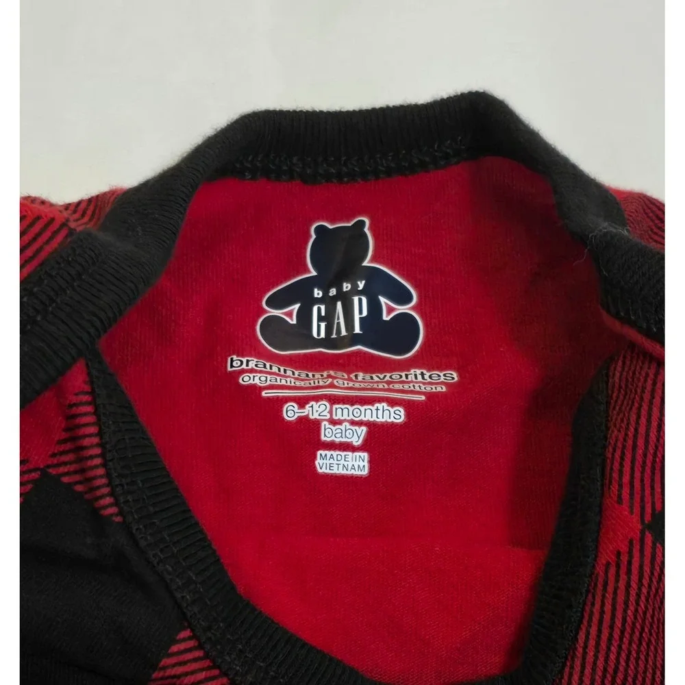 Baby Gap Red Black Buffalo Plaid Organic Cotton Long Sleeve Bodysuit 6-12 Months